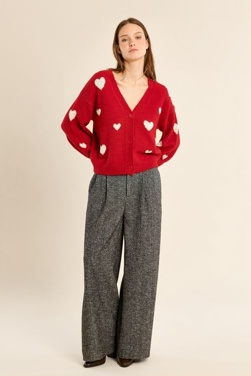 Cardigan manches ballon, motif cœur