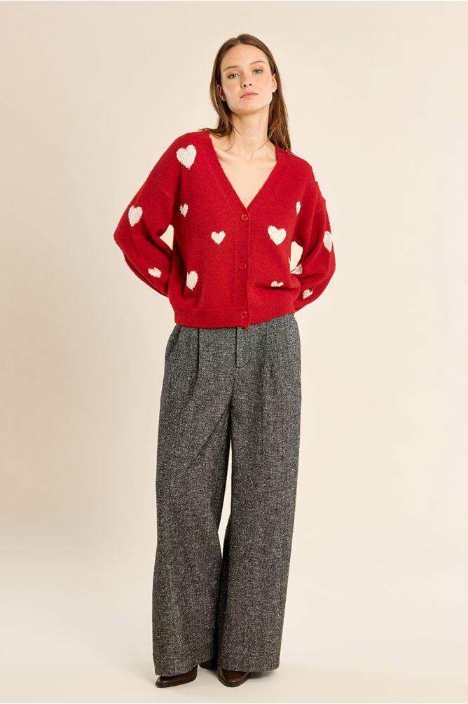 Cardigan manches ballon, motif cœur