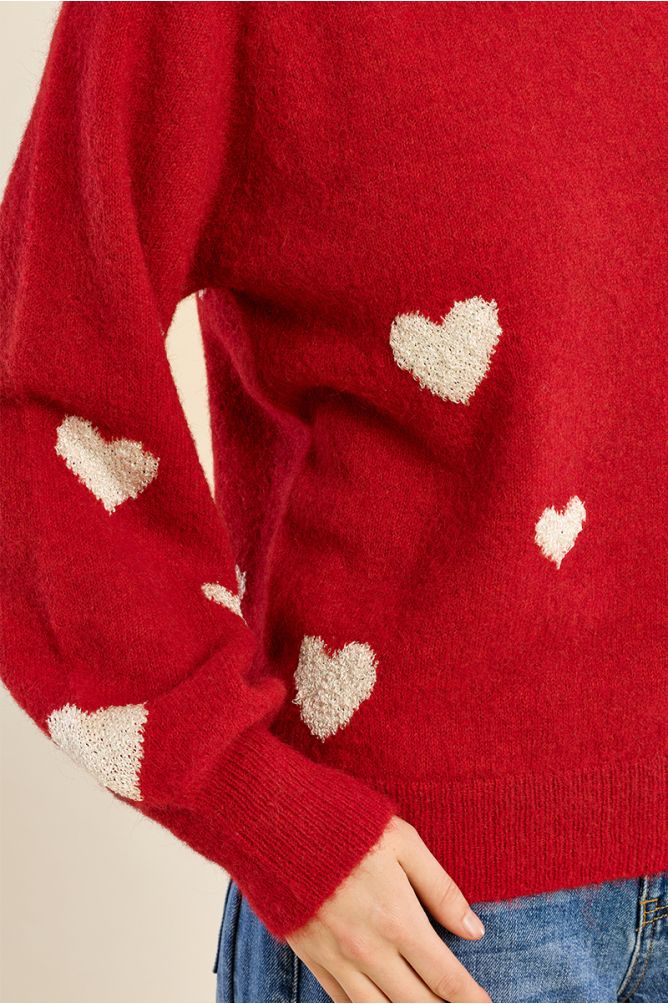 Pull manches ballon, motif cœur