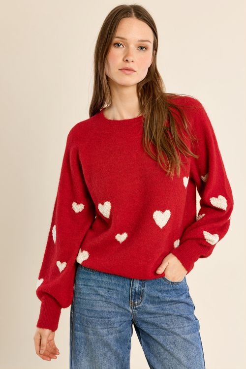 Pull manches ballon, motif cœur