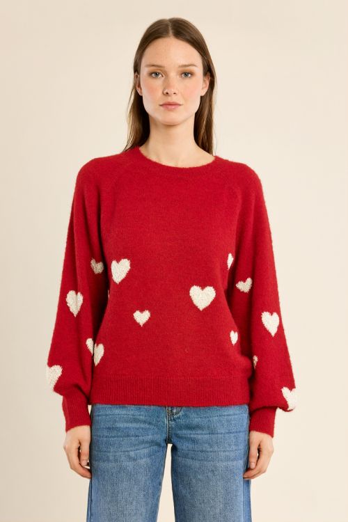 Balloon sleeve sweater, heart pattern