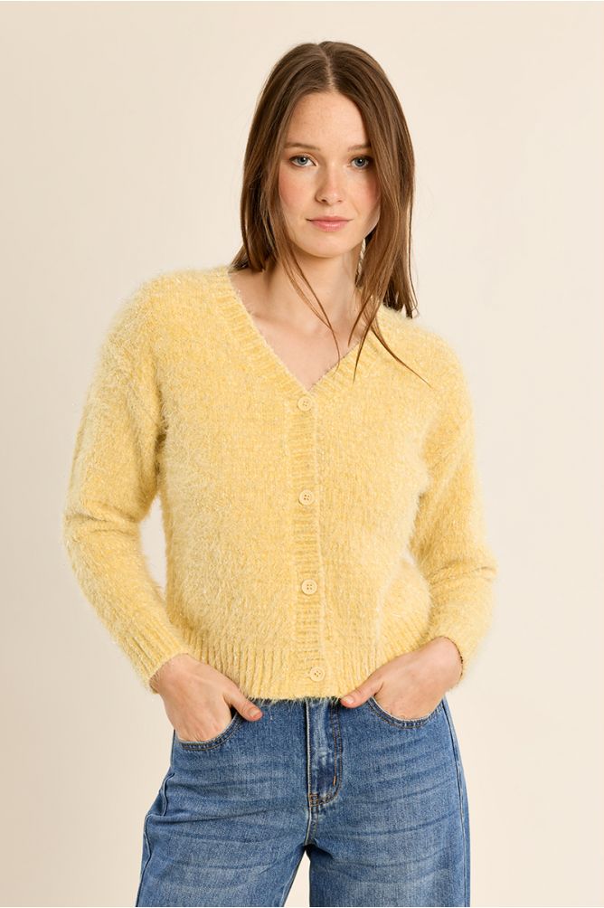 Cardigan crop en maille unie
