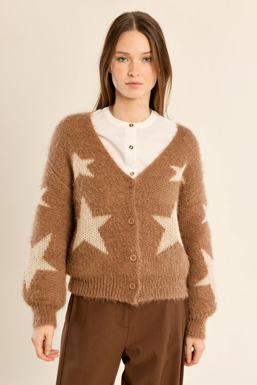 Balloon sleeve cardigan, star pattern