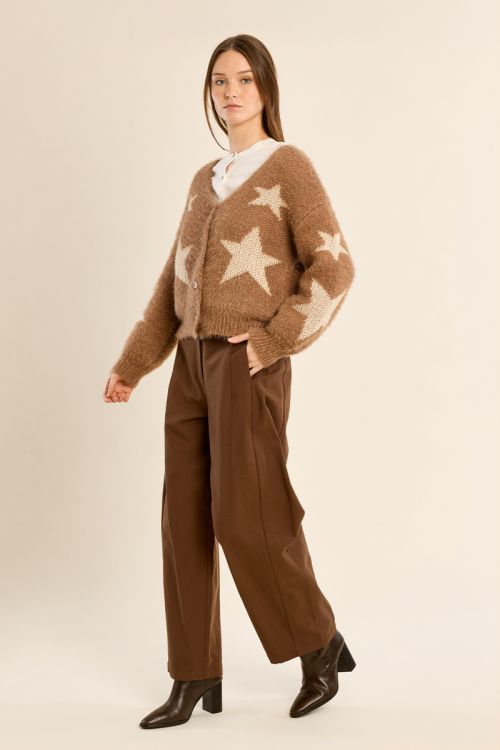Balloon sleeve cardigan, star pattern