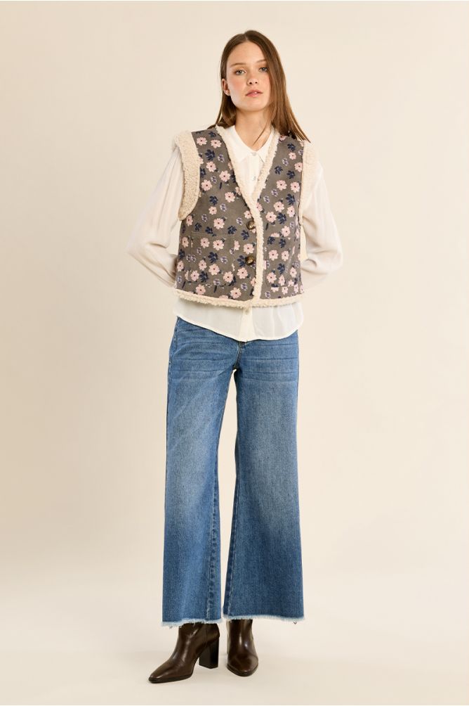 Veste sans manches fleurie