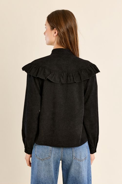 Ruffled stand-up collar blouse