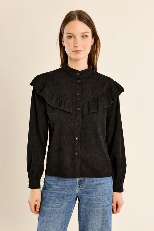 Ruffled stand-up collar blouse