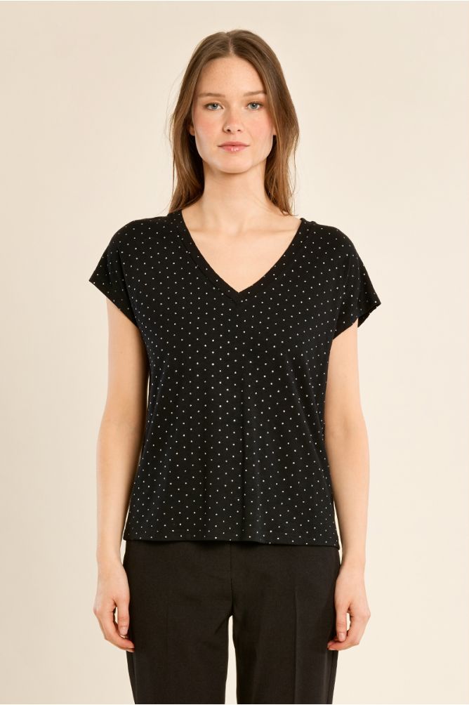 T-shirt col V à pois