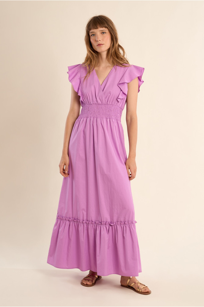 Vestido de manga corta de mariposa, con volantes.