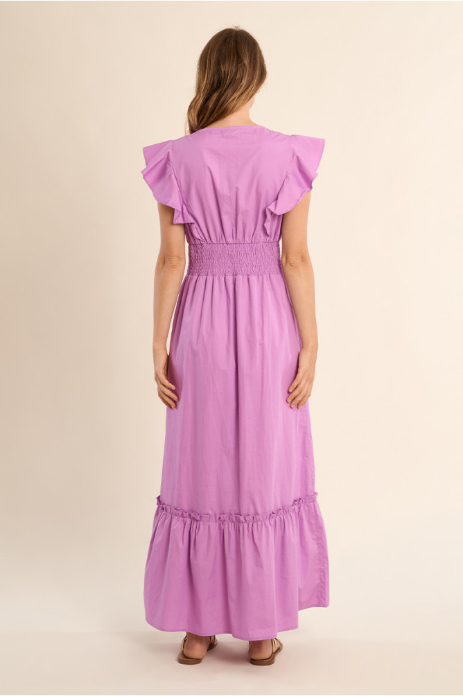 Vestido de manga corta de mariposa, con volantes.