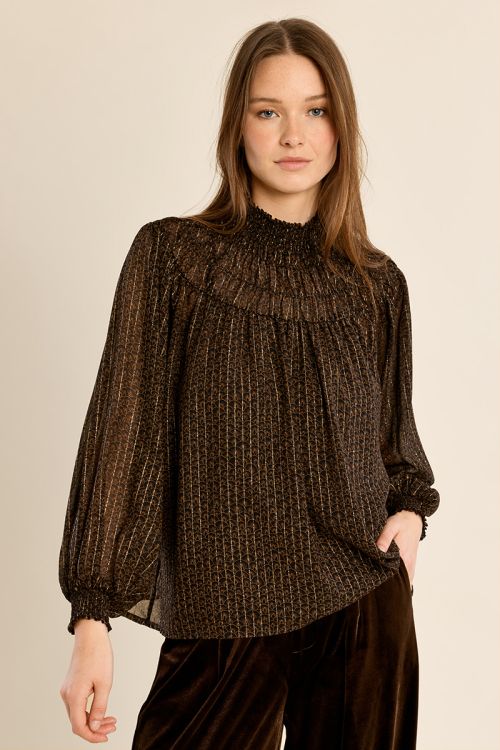 Semi-sheer ruched blouse