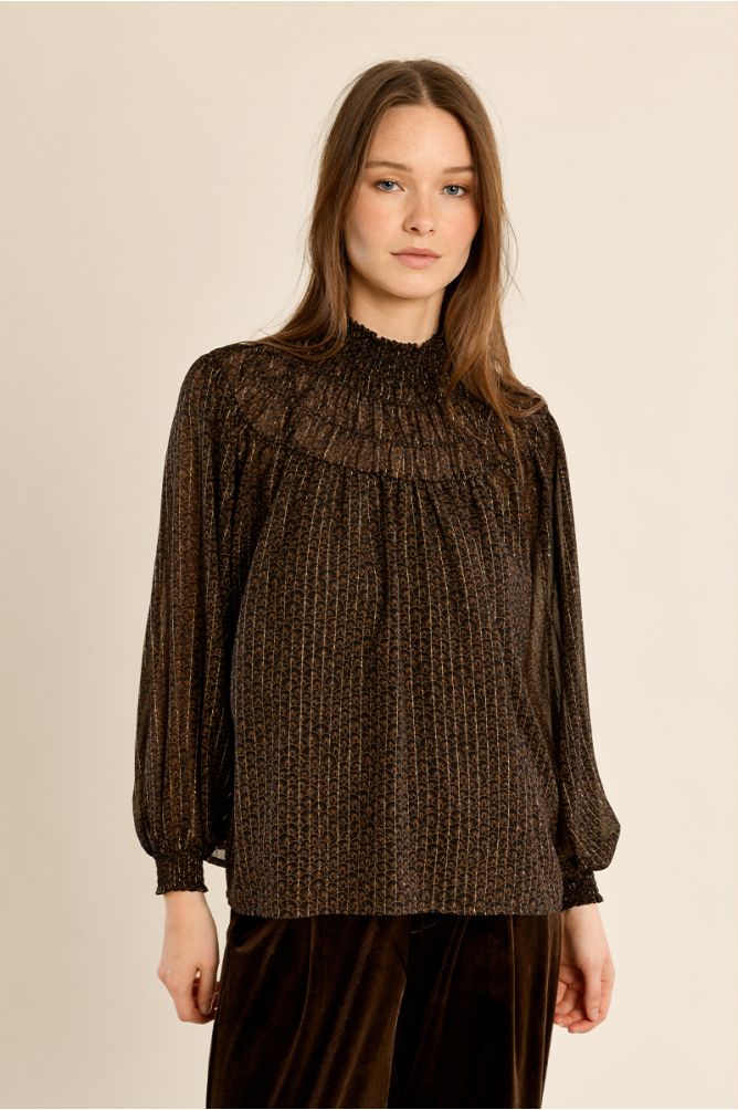 Semi-sheer ruched blouse