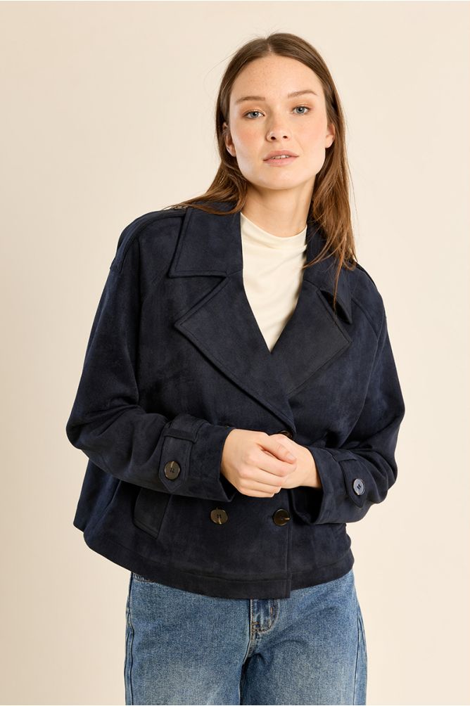 Trench-coat court en suédine