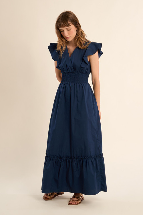 Vestido de manga corta de mariposa, con volantes.