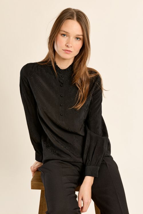 Ruched stand-up collar blouse