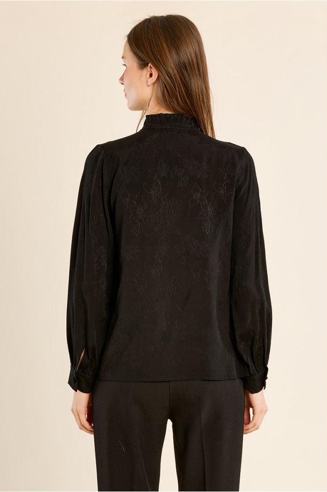 Ruched stand-up collar blouse