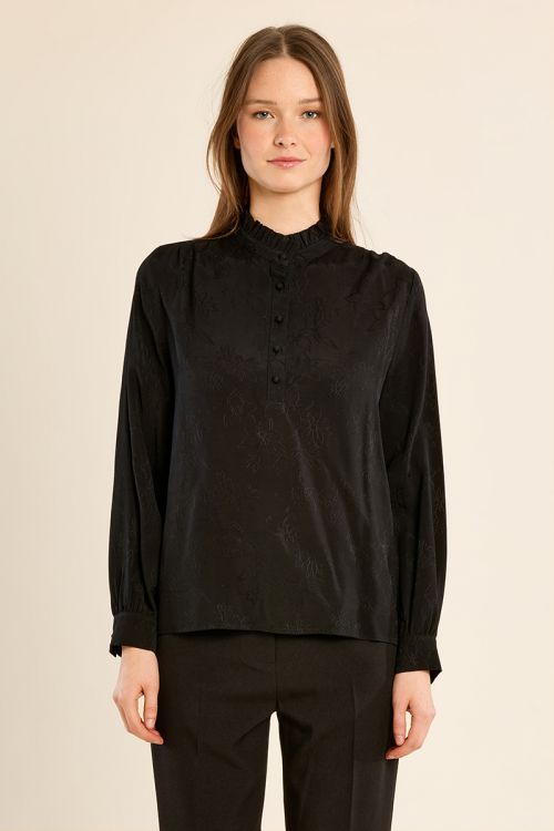 Ruched stand-up collar blouse