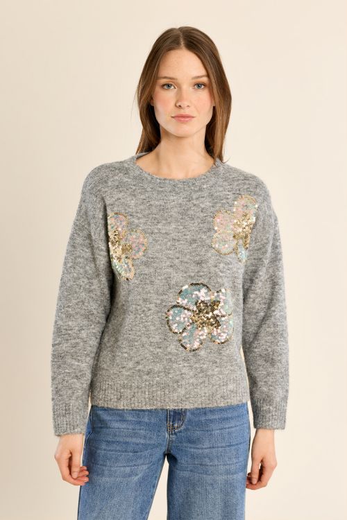 Pull en maille, fleurs en sequin