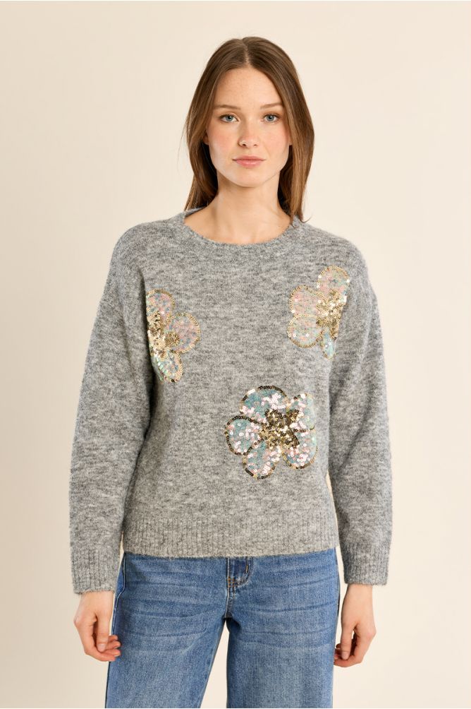 Knitted sweater, sequin flowers