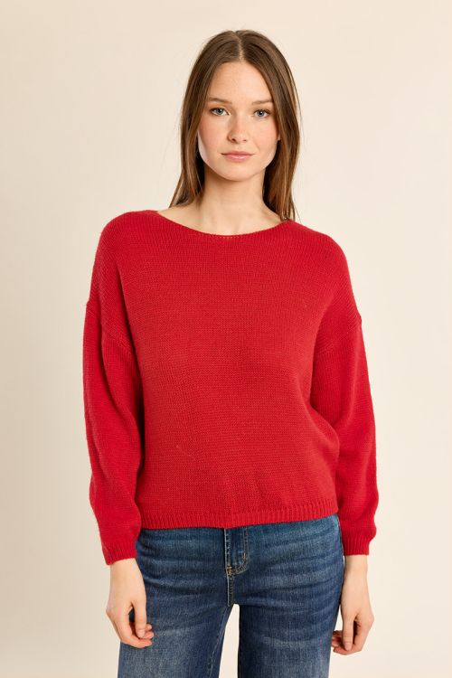 Plain knit sweater, round neck