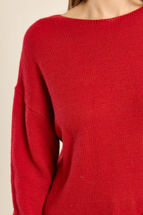 Plain knit sweater, round neck