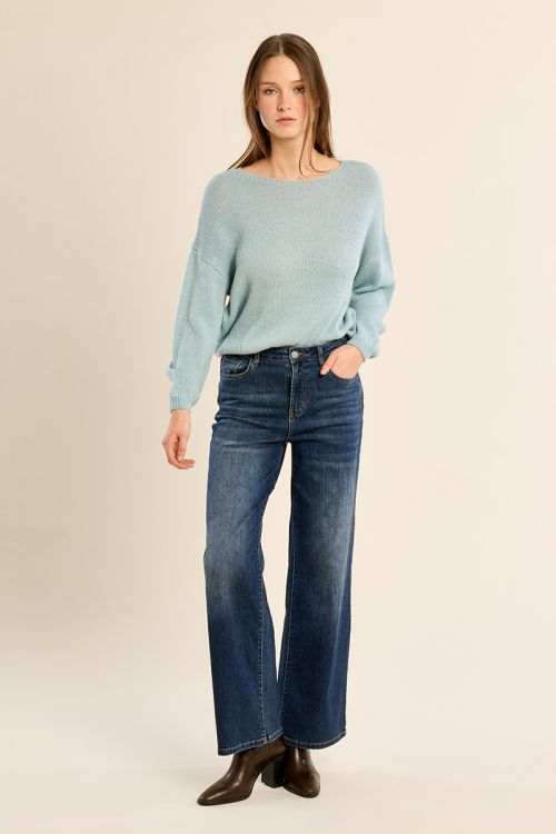Plain knit sweater, round neck