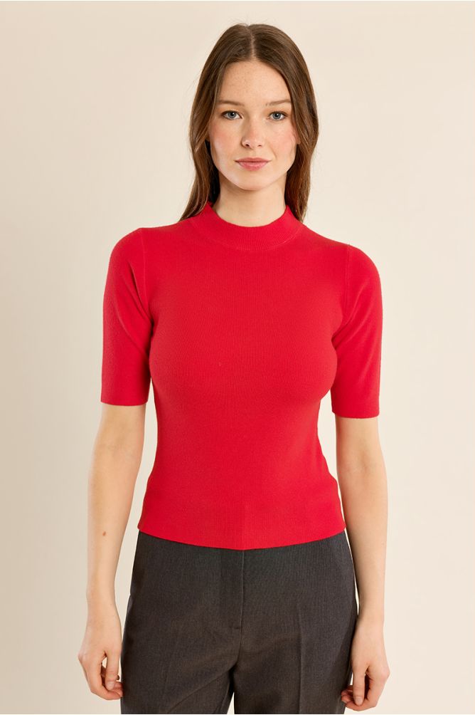 Turtleneck sweater, three-quarter sleeves