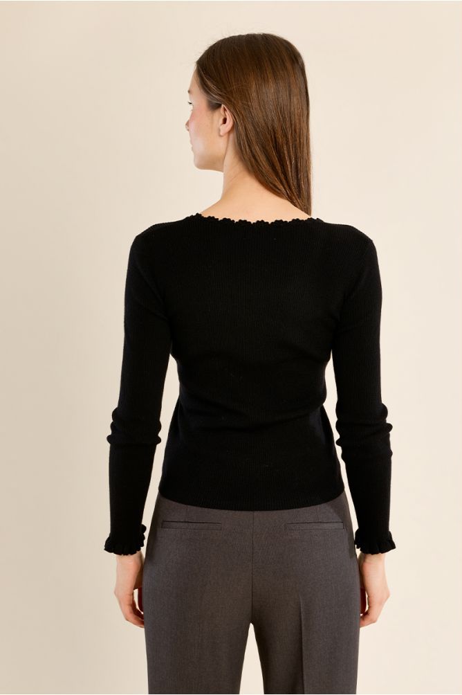 Ribbed knit sweater, lace collar
