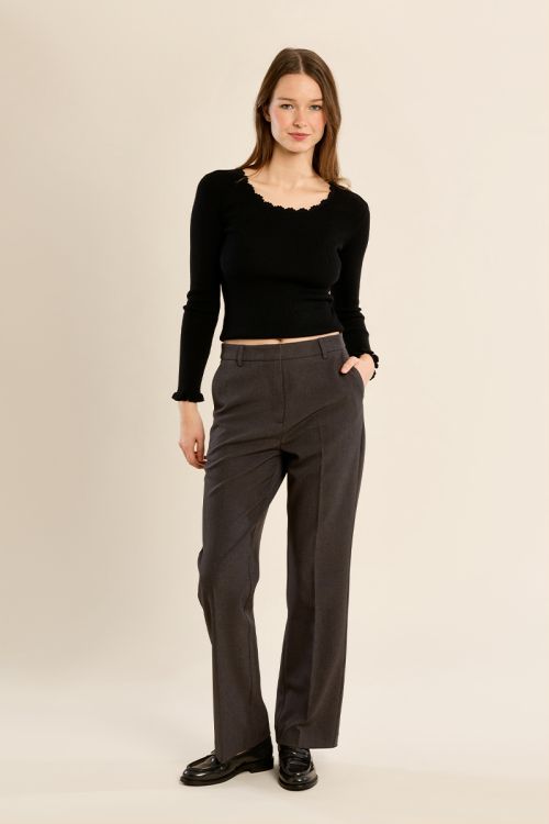Ribbed knit sweater, lace collar