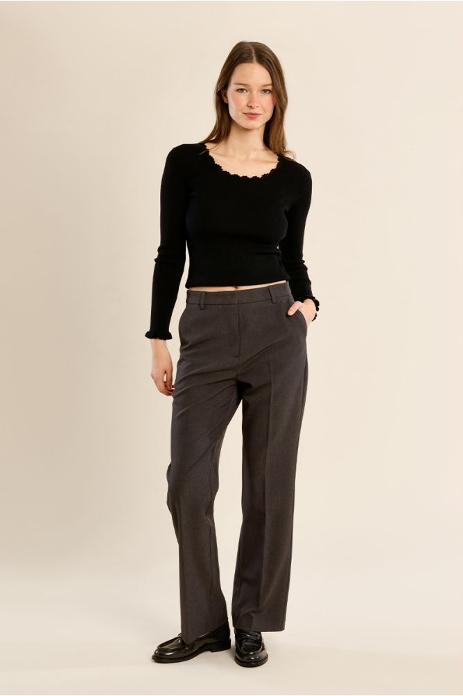 Ribbed knit sweater, lace collar