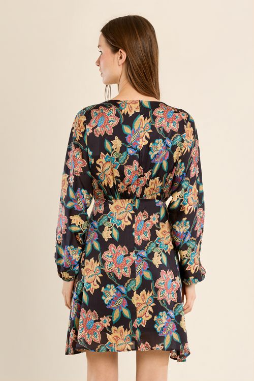 Robe courte ceintrée, motif à fleurs