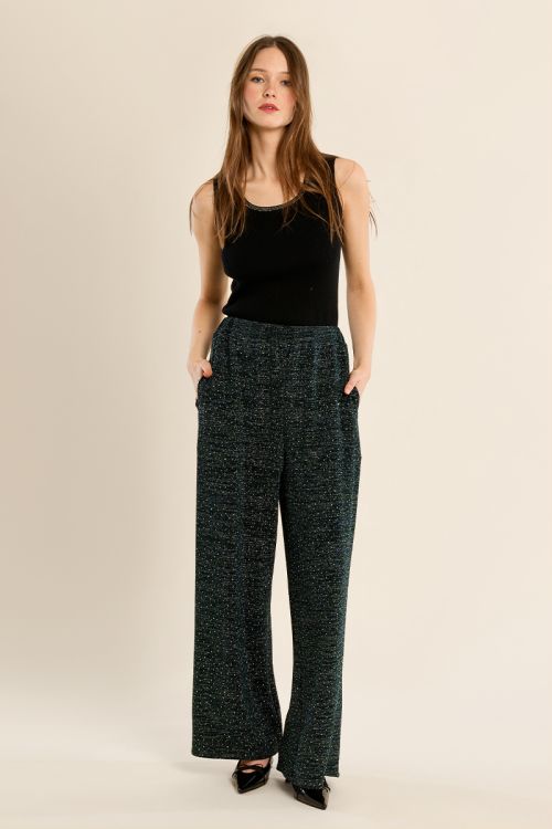 Pantalon taille haute, parsemé de strass