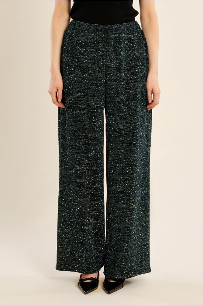 Pantalon taille haute, parsemé de strass