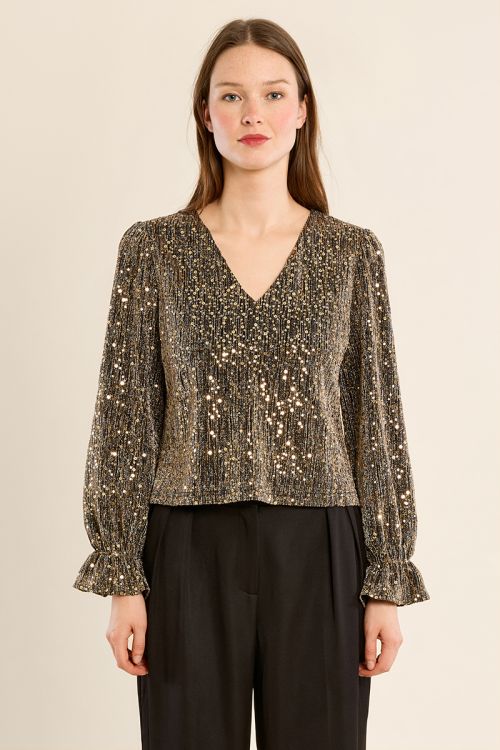 V-neck blouse, rhinestone