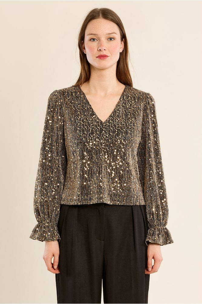 V-neck blouse, rhinestone