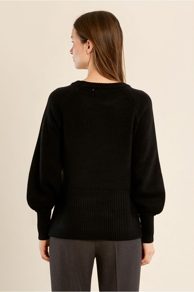 Crop-knit sweater, balloon sleeves