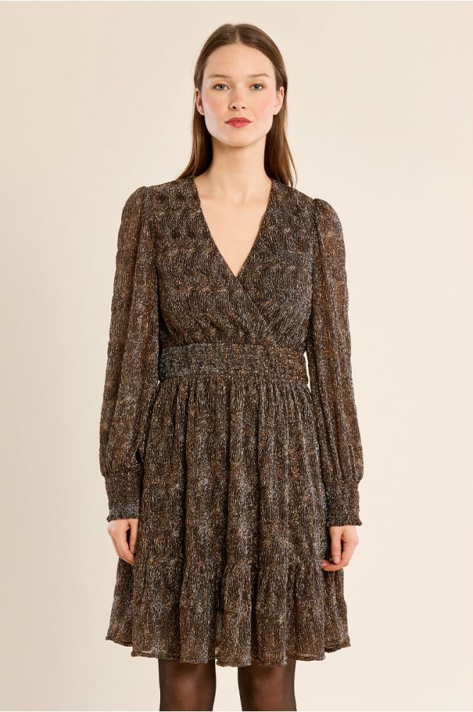 Vestido de manga larga plisado