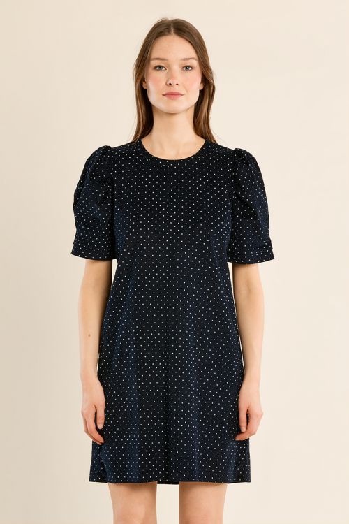 Vestido de manga corta abullonada motivo lunares