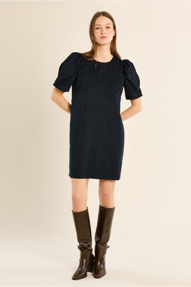 Short polka dot dress with leg of lamb sleeves