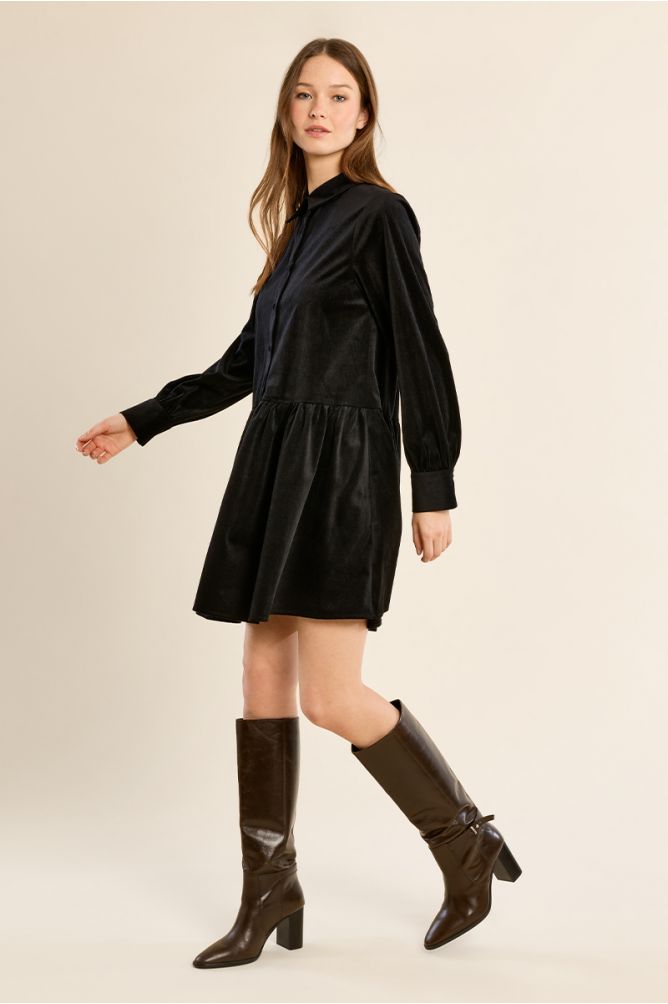 Robe chemise courte volantée