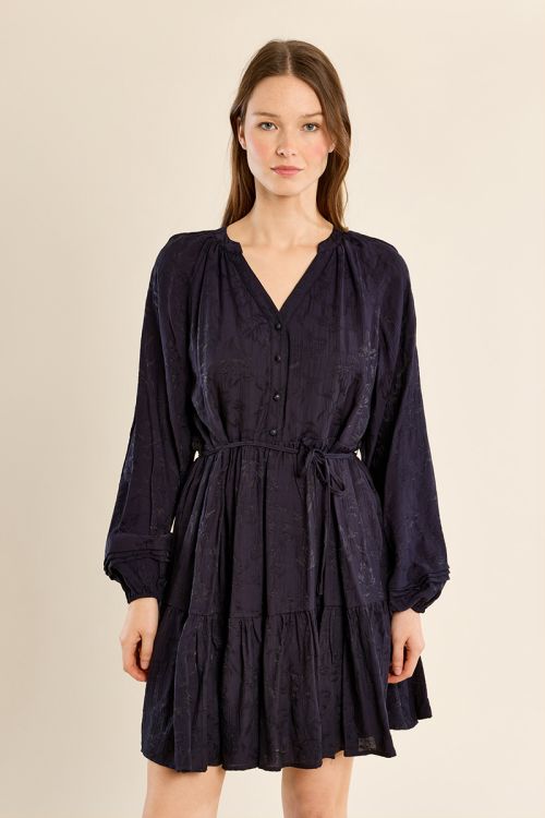 Vestido de manga larga estampado y volantes
