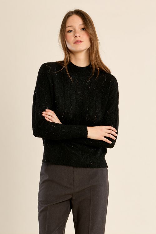 Pull en maille ajourée, col montant