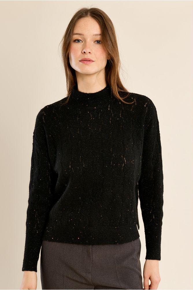 Pull en maille ajourée, col montant
