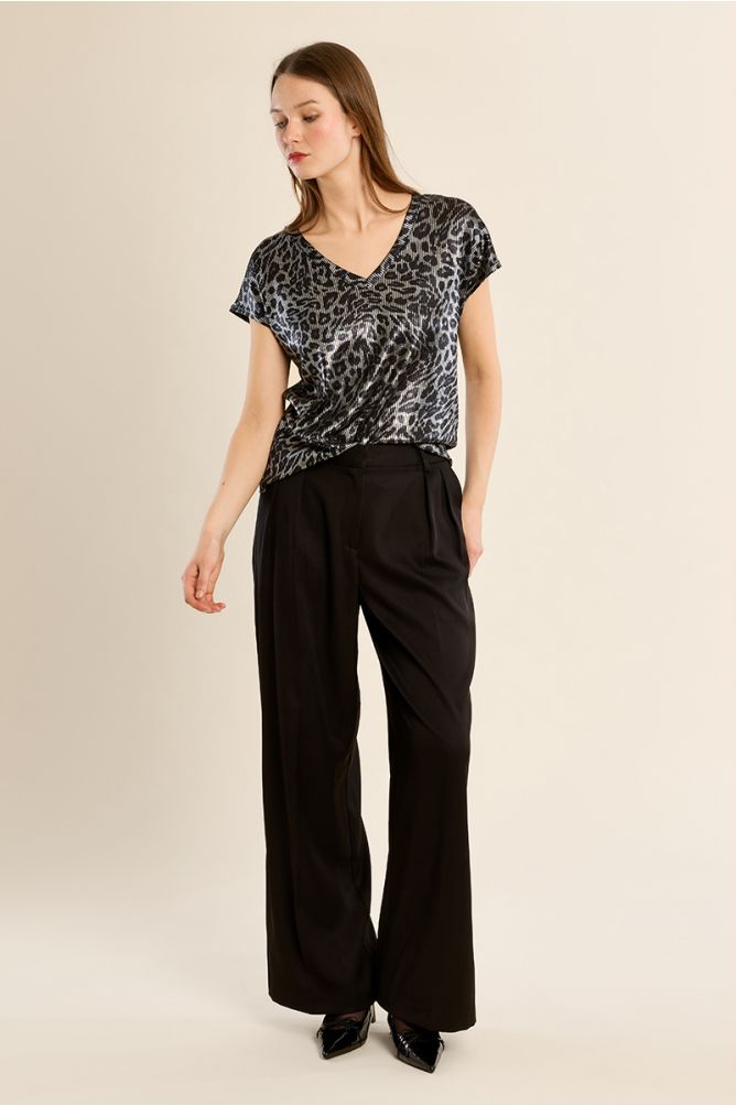 Ribbed short-sleeved T-shirt