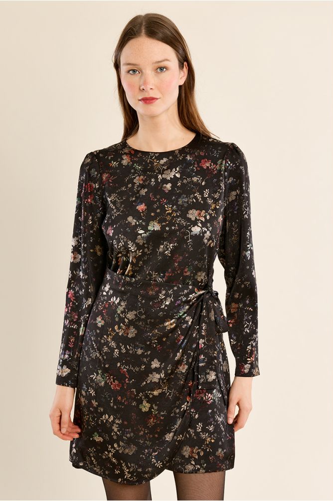 Vestido de manga larga con estampado y lazada