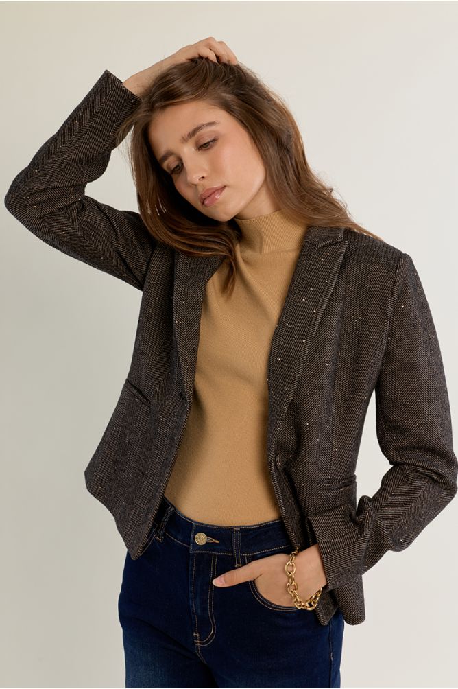 Straight wool blazer with rhinestones