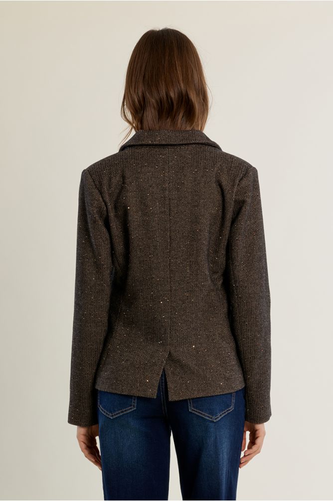 Blazer droit en lainage à strass