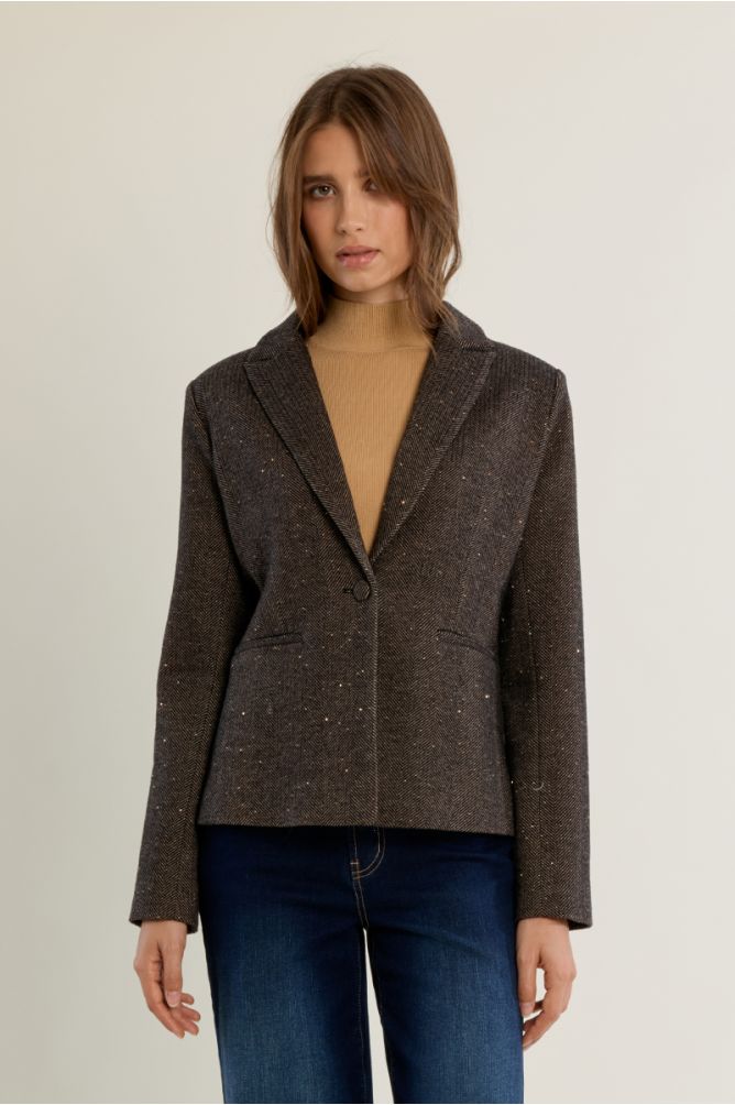 Straight wool blazer with rhinestones