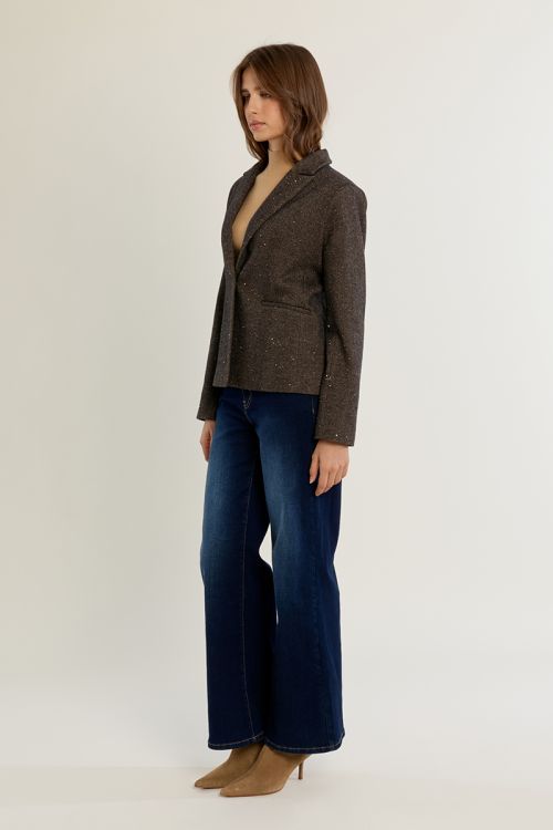 Straight wool blazer with rhinestones