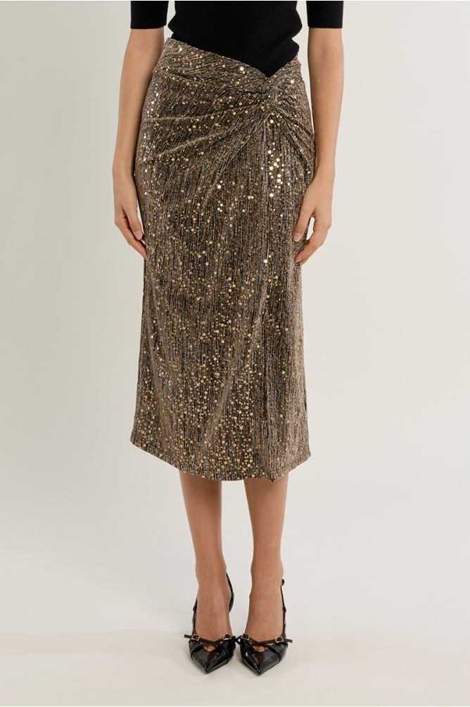 Midi skirt, adorned with rhinestones
